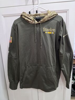NFL Steelers Olive Green Camo-Trim Hooded Sweatshirt